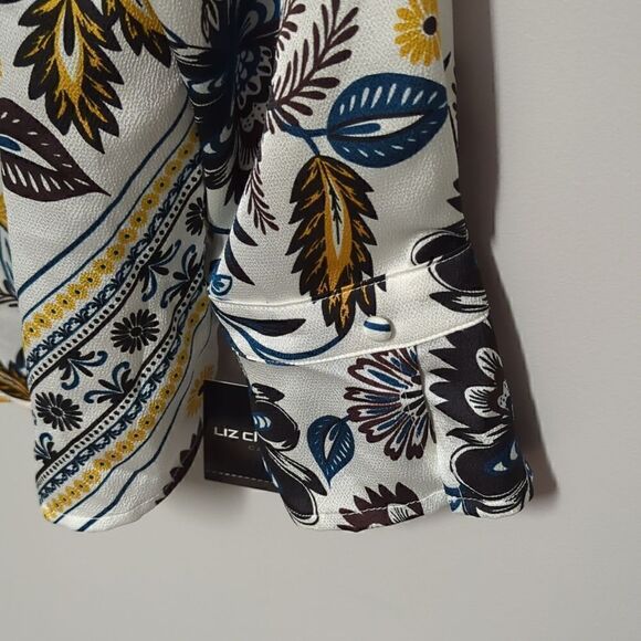 NWT Liz Claiborne White Floral Long Sleeve Blouse - Picture 3 of 7